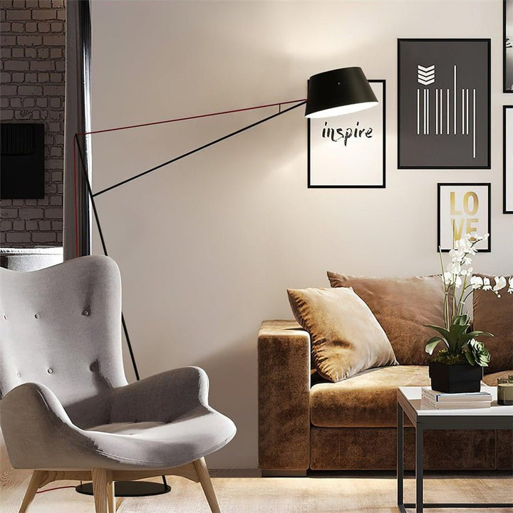 Minimalist Black Floor Lamp with Red Accent Cable