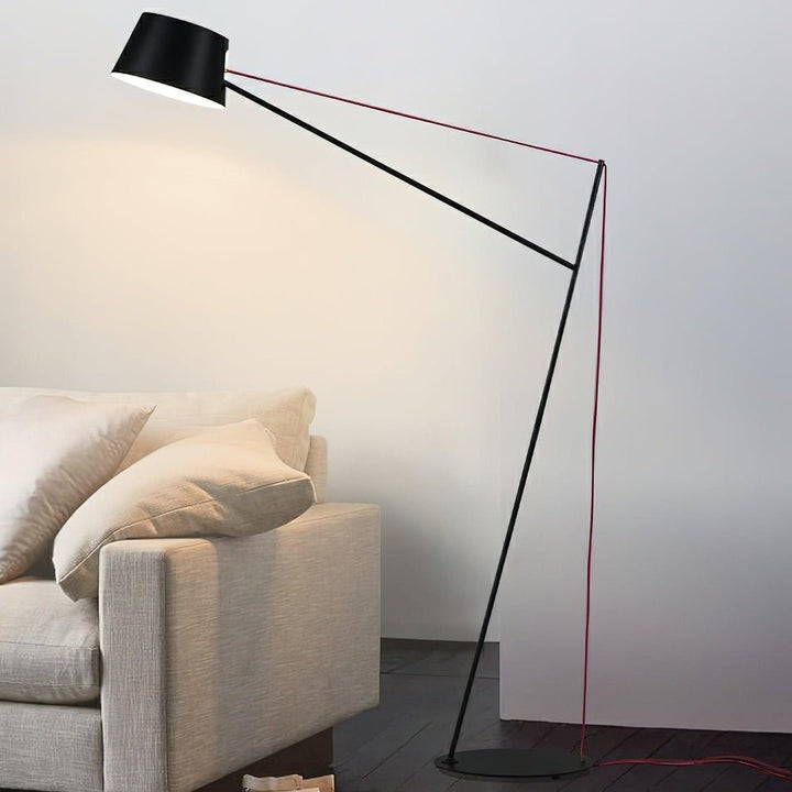 Minimalist Black Floor Lamp with Red Accent Cable