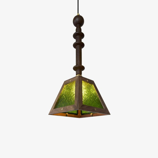 Mission-Style Begonia Glass & Walnut Pendant Light