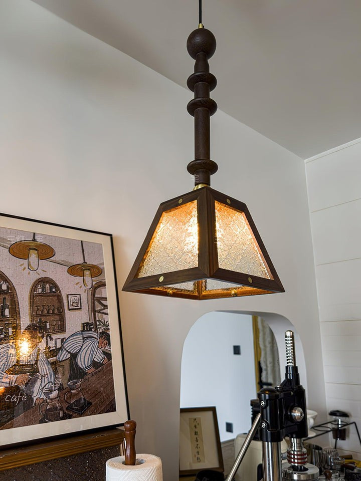 Mission-Style Begonia Glass & Walnut Pendant Light