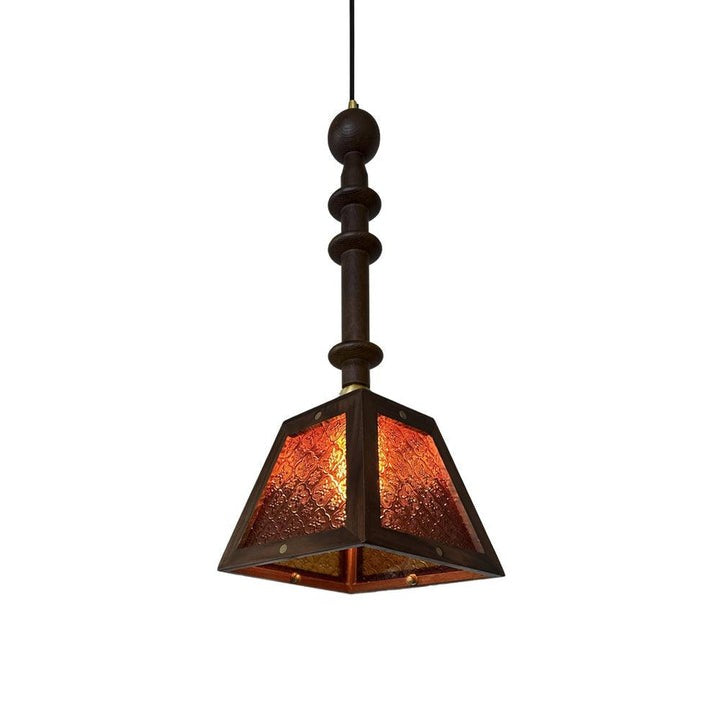 Mission-Style Begonia Glass & Walnut Pendant Light