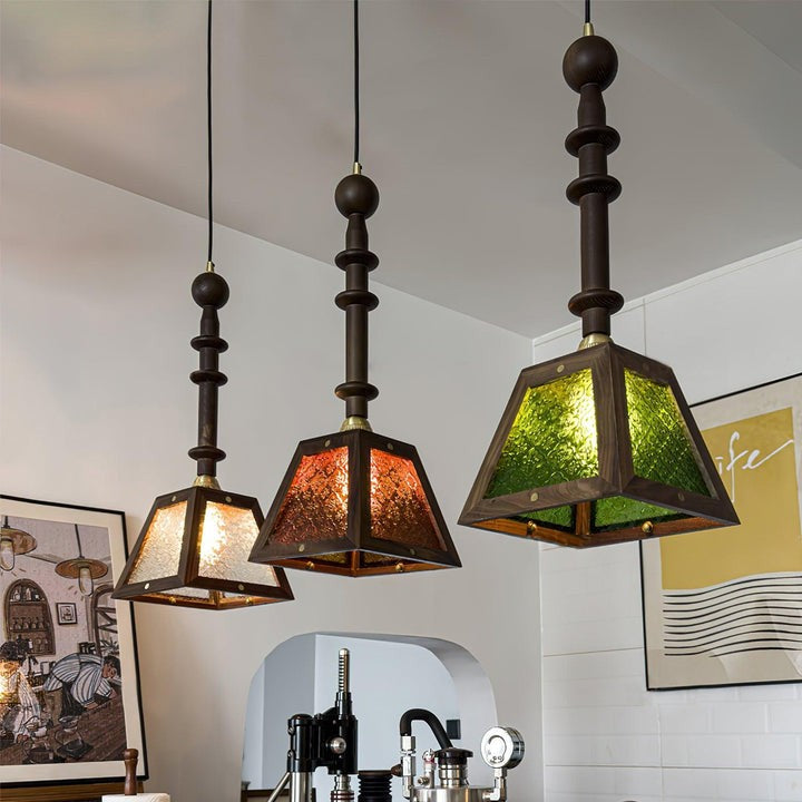 Mission-Style Begonia Glass & Walnut Pendant Light
