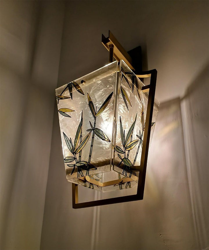 Misty Glow Brass & Enamel Glass Wall Sconce