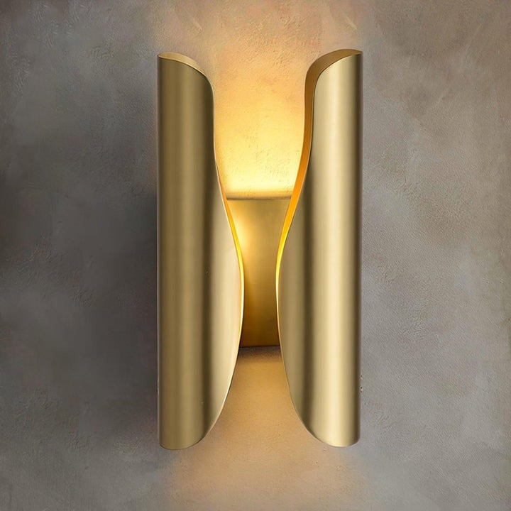 Modern Coiled Brass Wall Sconce with Gold Interior