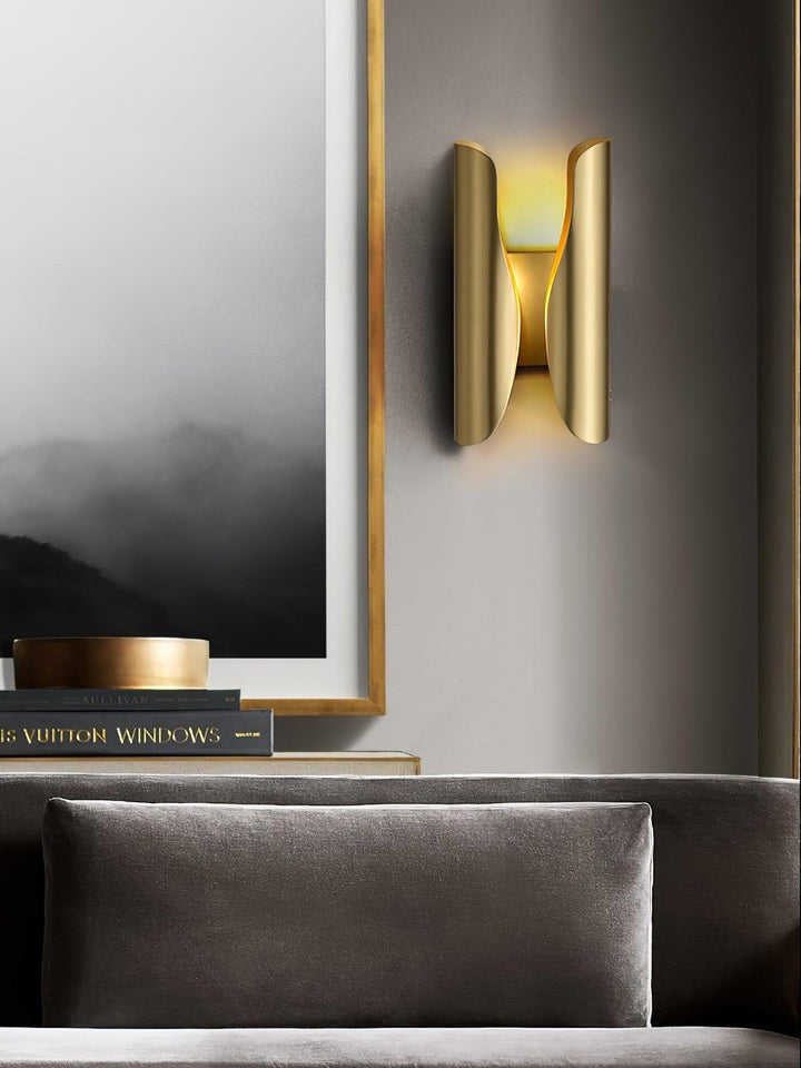 Modern Coiled Brass Wall Sconce with Gold Interior