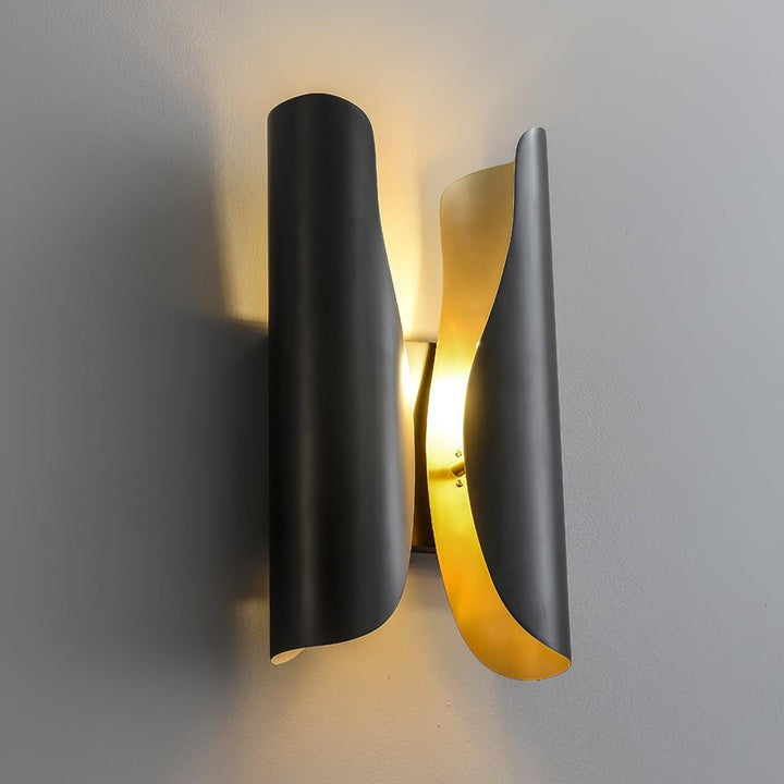 Modern Coiled Brass Wall Sconce with Gold Interior