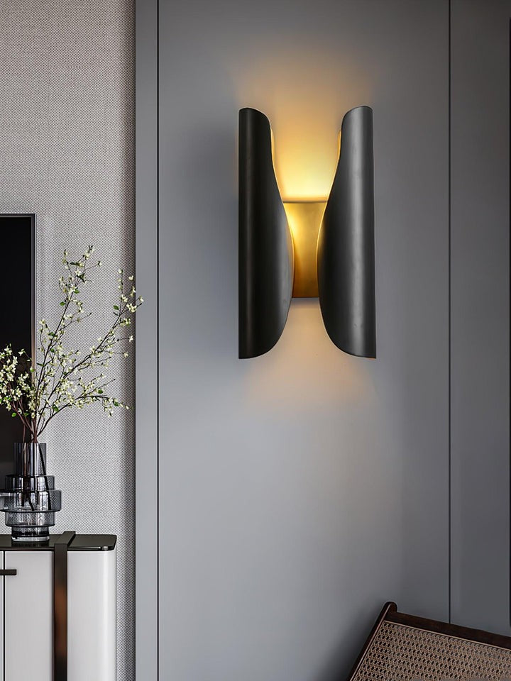 Modern Coiled Brass Wall Sconce with Gold Interior