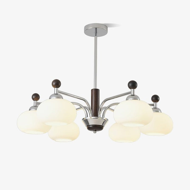Modern Curved-Arm LED Chandelier with White Shades
