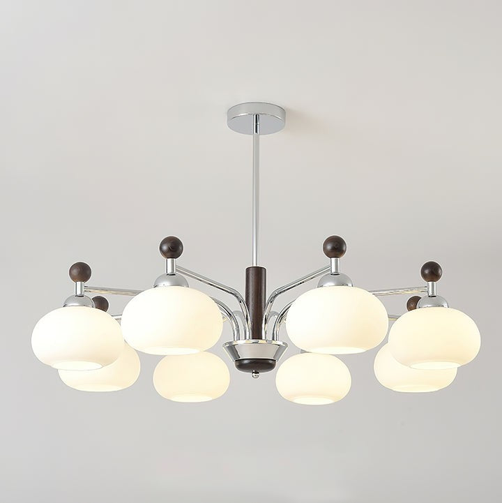 Modern Curved-Arm LED Chandelier with White Shades