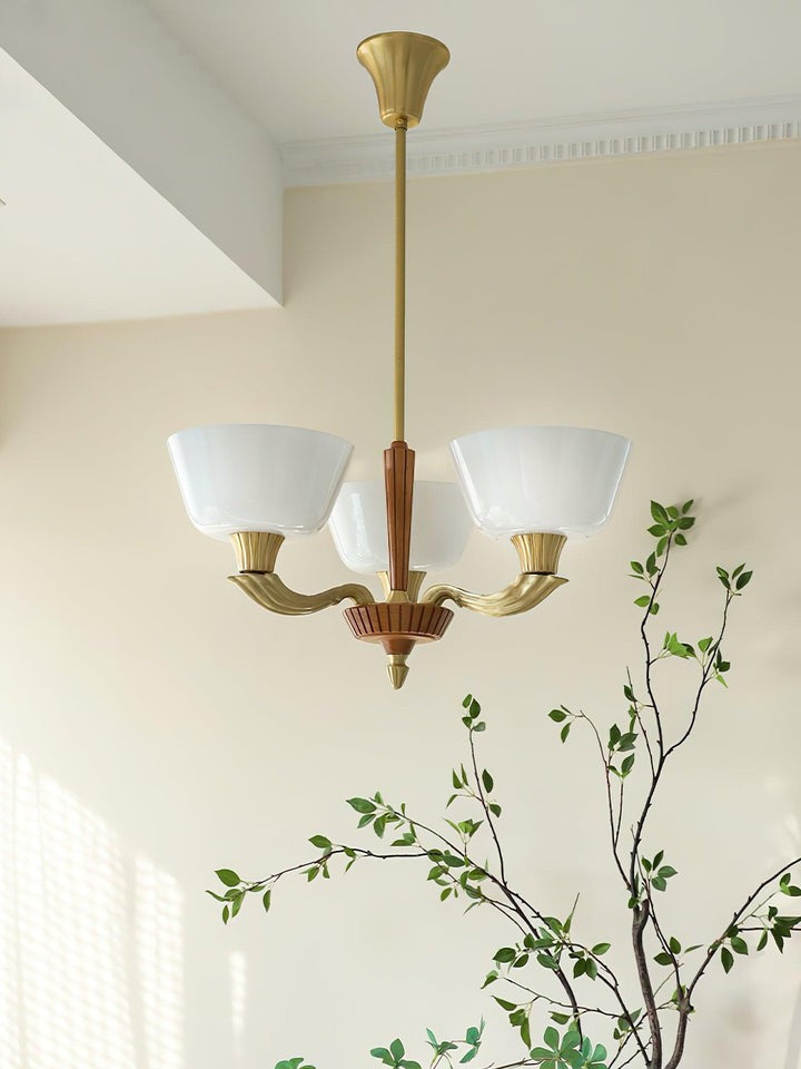 Modern Glass & Brass Hurricane-Style Ceiling Chandelier