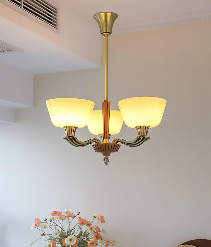 Modern Glass & Brass Hurricane-Style Ceiling Chandelier