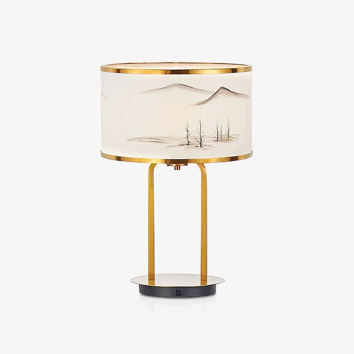 Modern Gold Table Lamp with Geometric Accents and White Shade