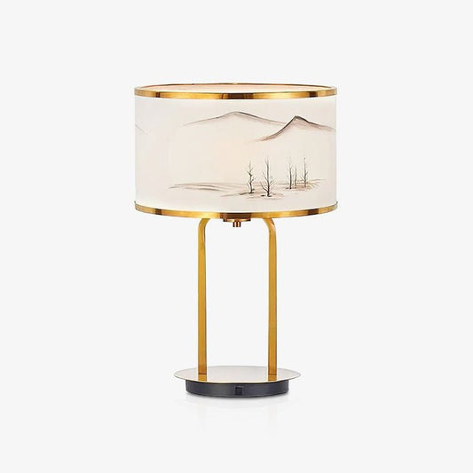 Modern Gold Table Lamp with Geometric Accents and White Shade
