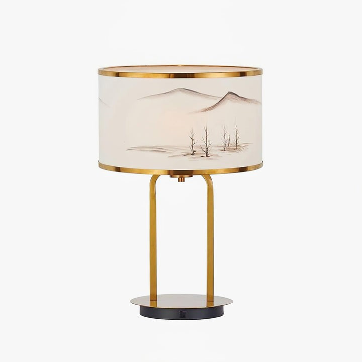 Modern Gold Table Lamp with Geometric Accents and White Shade