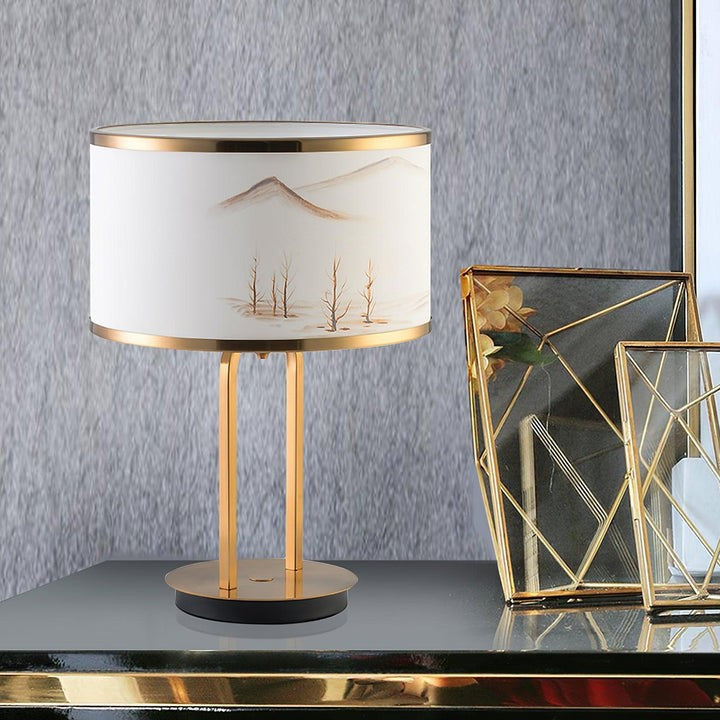 Modern Gold Table Lamp with Geometric Accents and White Shade