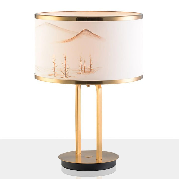 Modern Gold Table Lamp with Geometric Accents and White Shade