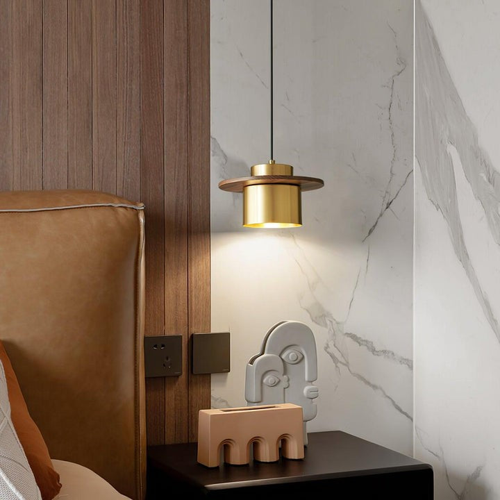 Modern Walnut & Brass LED Pendant Light