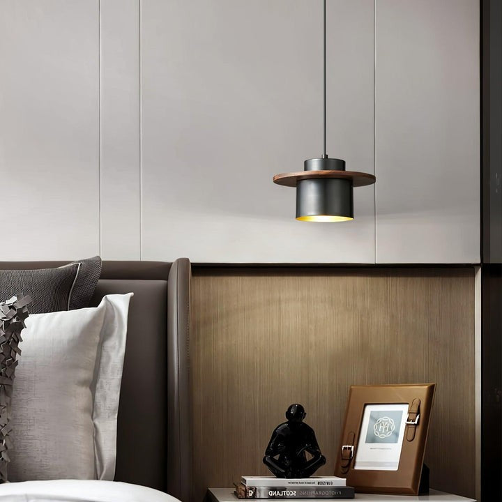 Modern Walnut & Brass LED Pendant Light