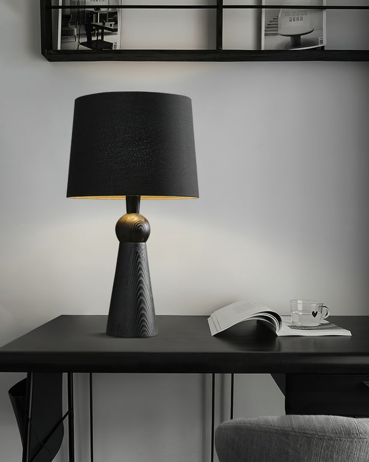 Modern Wood and Metal Table Lamp with Fabric Shade