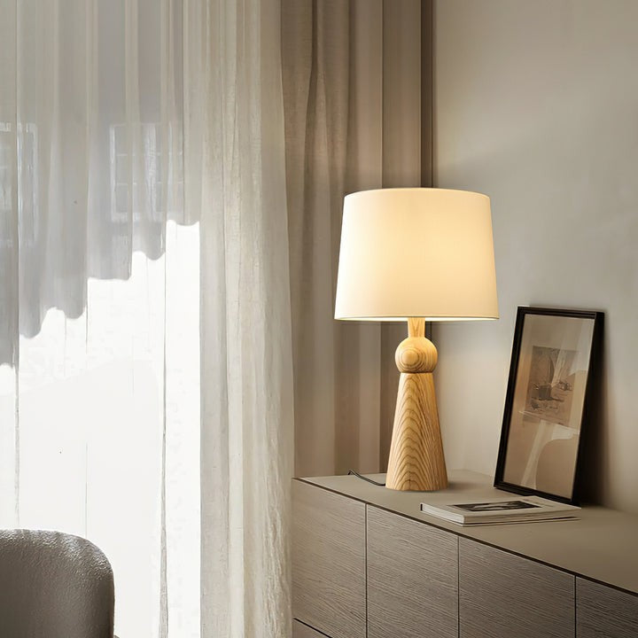 Modern Wood and Metal Table Lamp with Fabric Shade