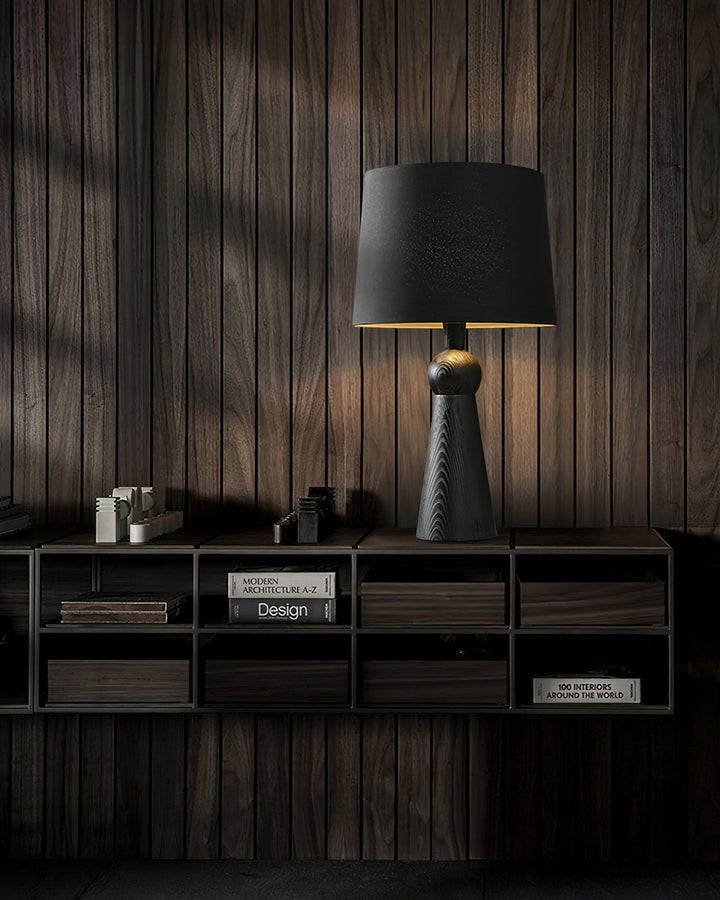 Modern Wood and Metal Table Lamp with Fabric Shade