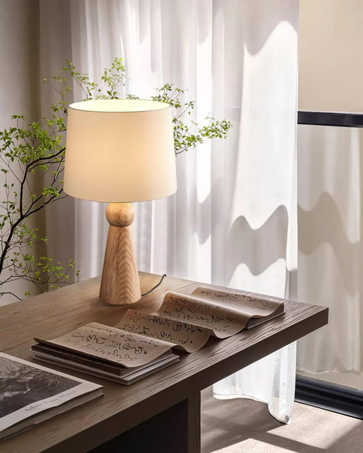 Modern Wood and Metal Table Lamp with Fabric Shade