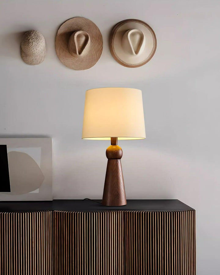 Modern Wood and Metal Table Lamp with Fabric Shade
