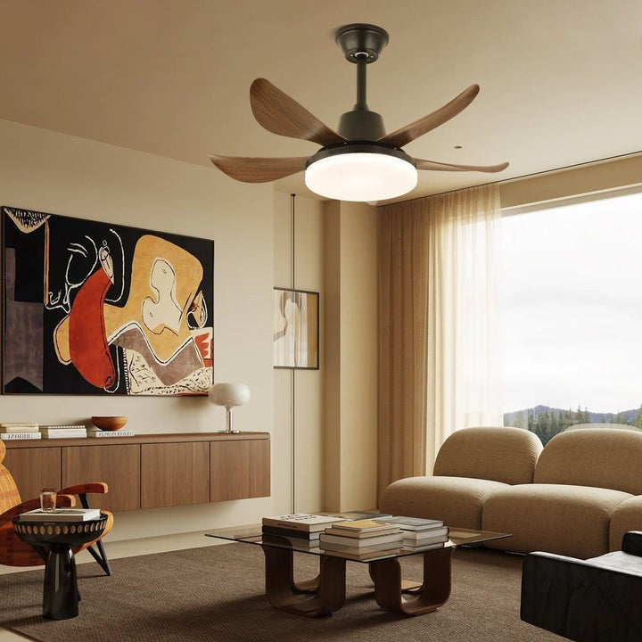 Modern Wood Blade Ceiling Fan with Integrated LED Light