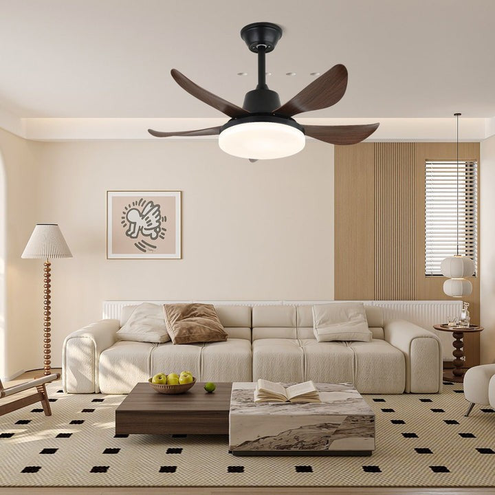 Modern Wood Blade Ceiling Fan with Integrated LED Light