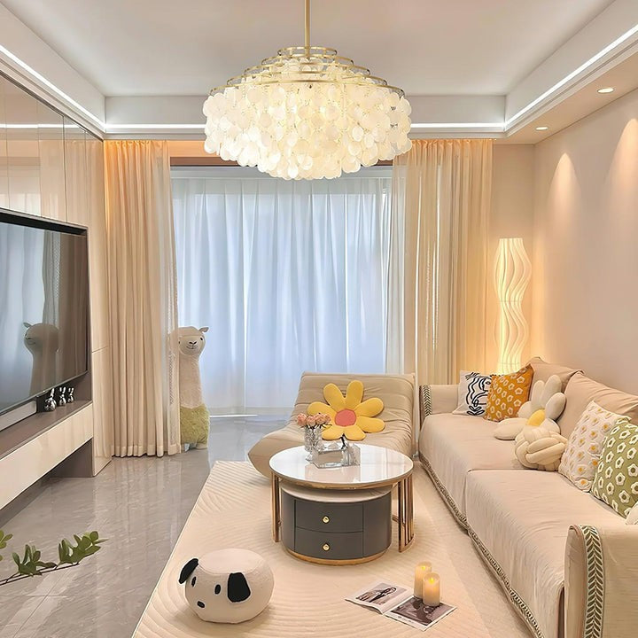 Multi-Layer Round Shell Disc Ceiling Chandelier