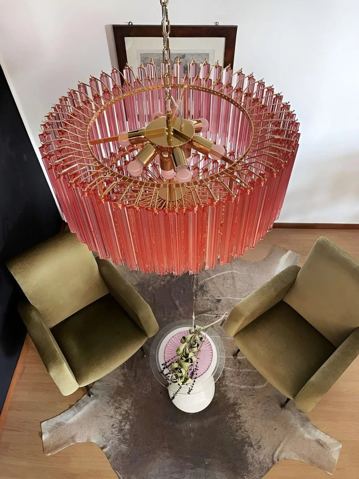 Murano Pink Prism Glass Chandelier