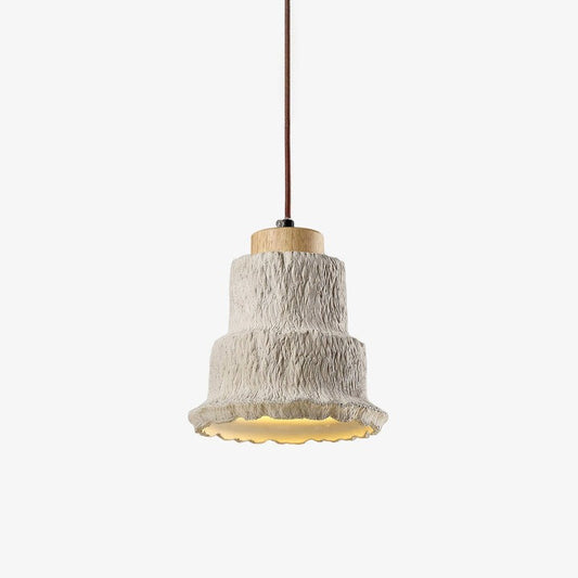Natural Travertine Boulder Pendant Light with Wood Accents
