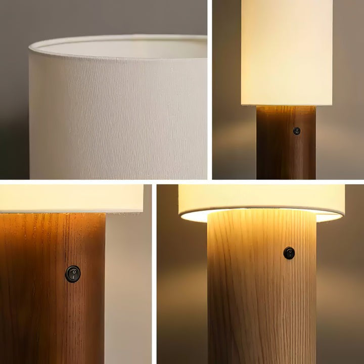 Natural Wood Floor Lamp with Soft Fabric Shade