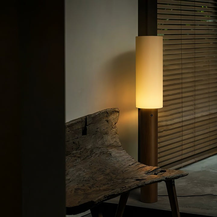 Natural Wood Floor Lamp with Soft Fabric Shade