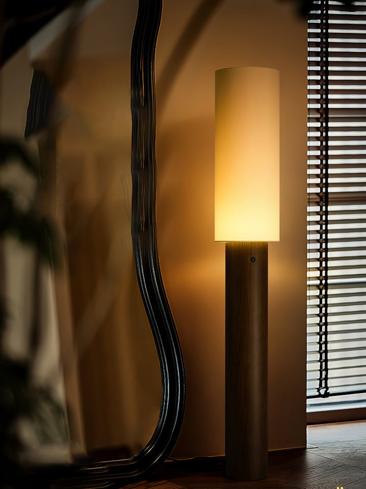 Natural Wood Floor Lamp with Soft Fabric Shade