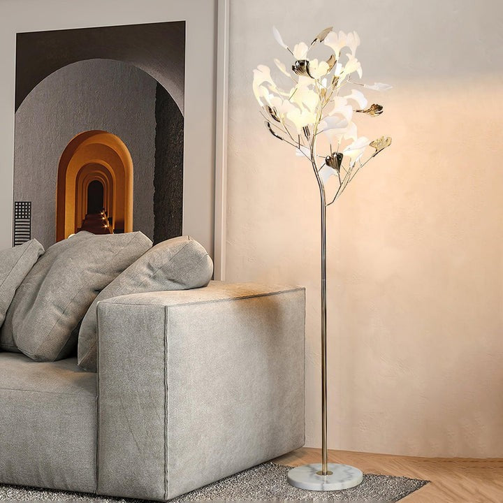 Nature-Inspired Ginkgo Leaf Floor Lamp – Ambient Lighting