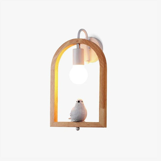 Oak Wood & Resin Bird Wall Light Sconce