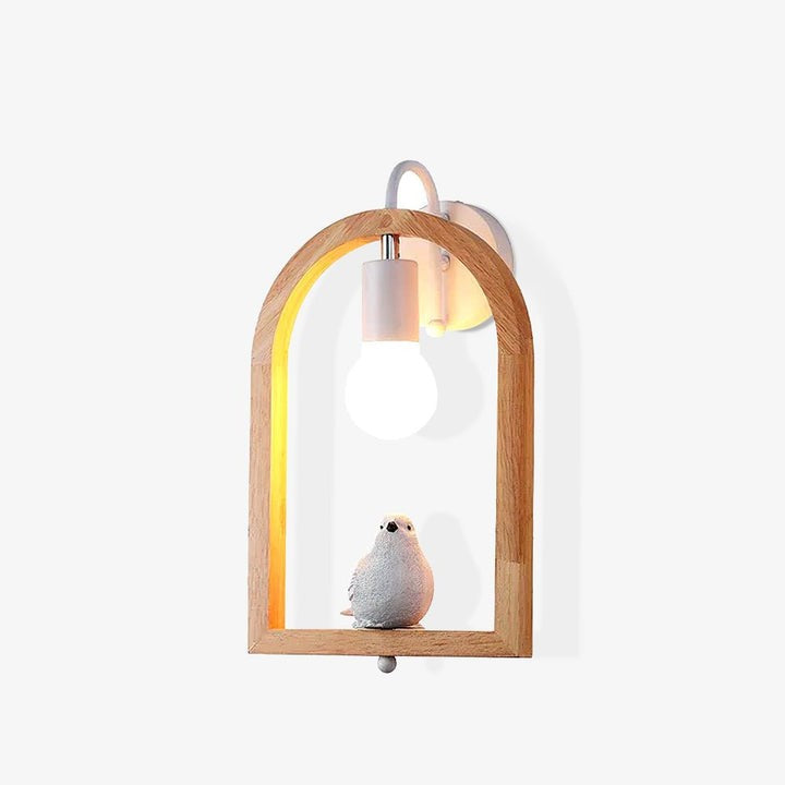 Oak Wood & Resin Bird Wall Light Sconce