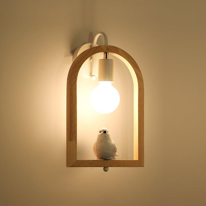 Oak Wood & Resin Bird Wall Light Sconce