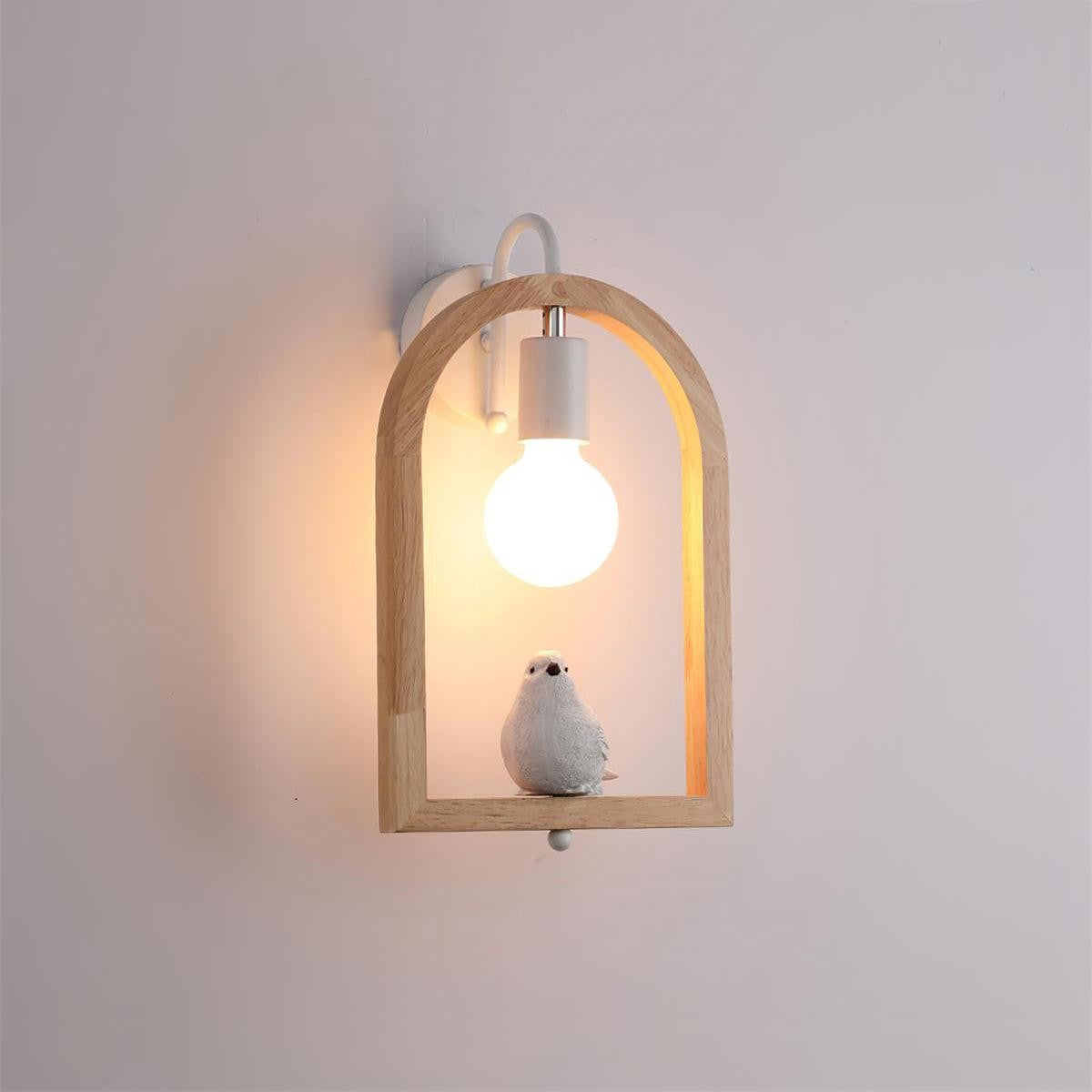 Oak Wood & Resin Bird Wall Light Sconce