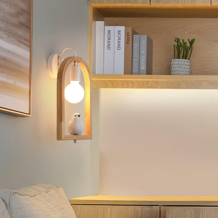 Oak Wood & Resin Bird Wall Light Sconce