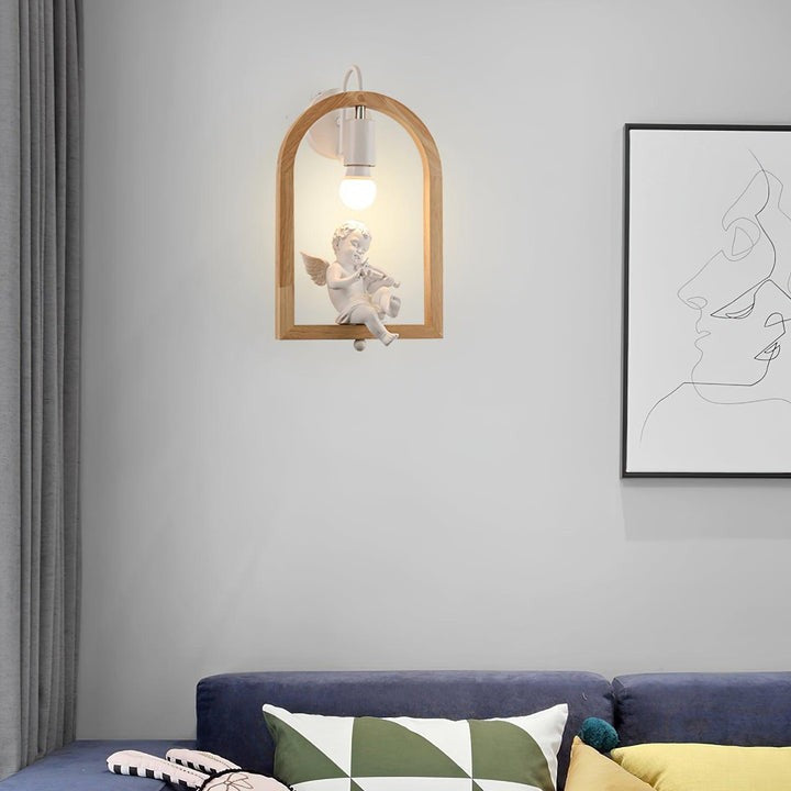 Oak Wood & Resin Bird Wall Light Sconce