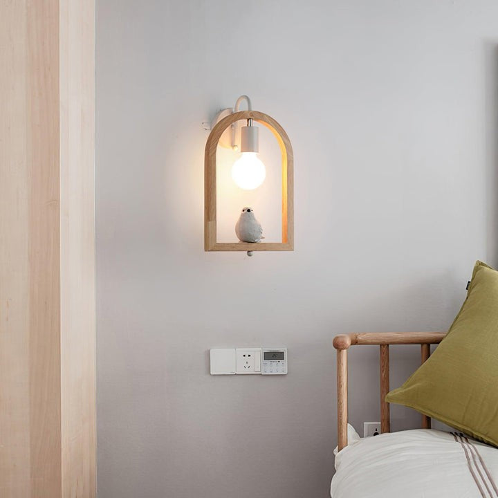 Oak Wood & Resin Bird Wall Light Sconce
