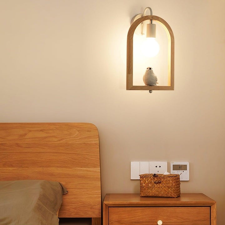 Oak Wood & Resin Bird Wall Light Sconce