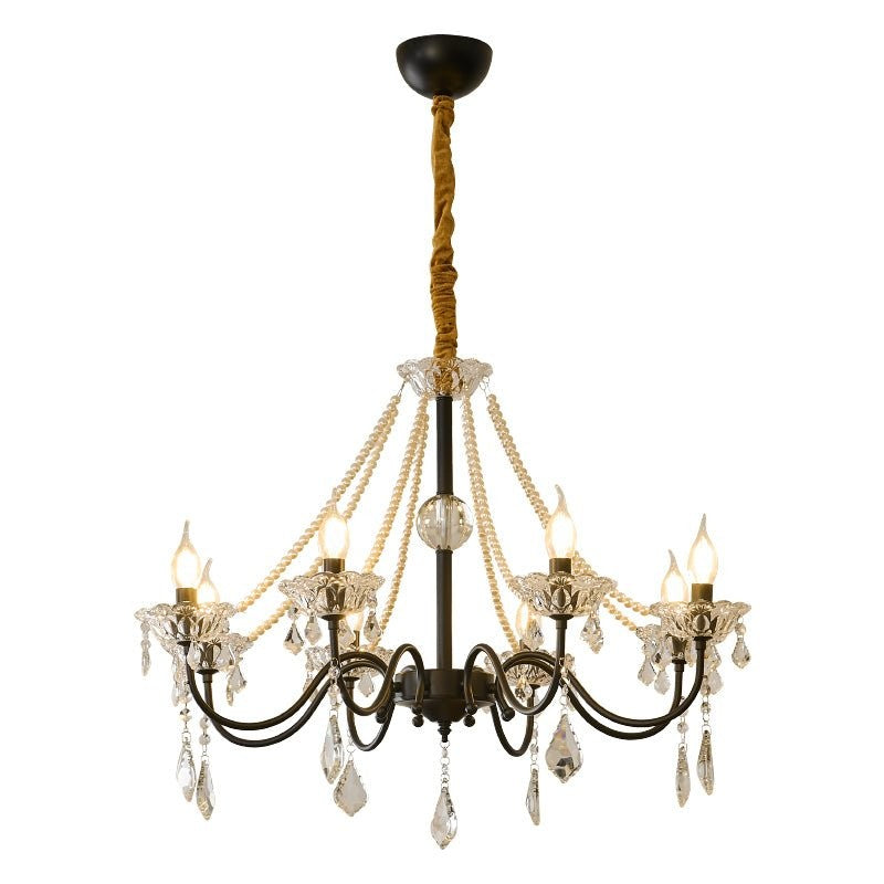 Opulent Black Iron & Crystal Ceiling Chandelier