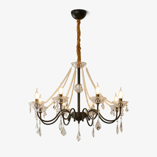 Opulent Black Iron & Crystal Ceiling Chandelier
