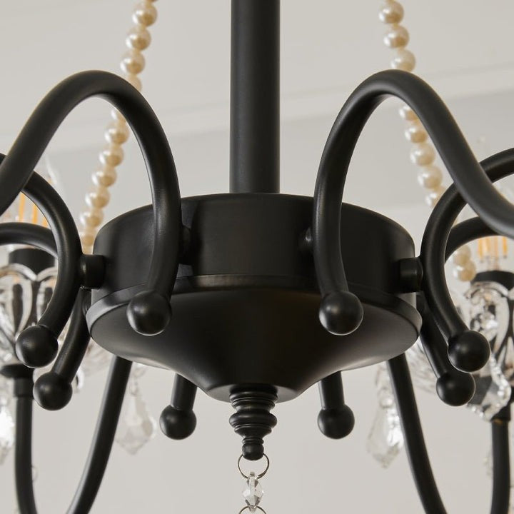 Opulent Black Iron & Crystal Ceiling Chandelier