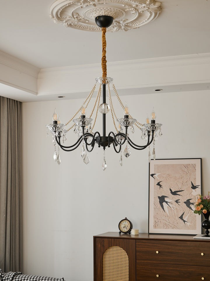 Opulent Black Iron & Crystal Ceiling Chandelier
