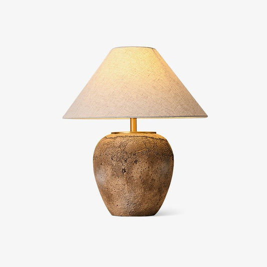 Organic Ceramic Table Lamp with Neutral Linen Shade