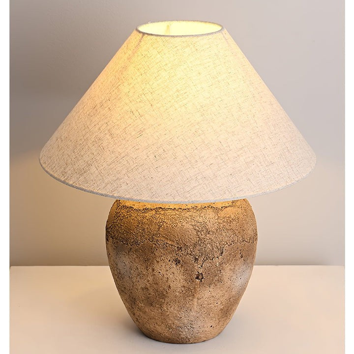 Organic Ceramic Table Lamp with Neutral Linen Shade